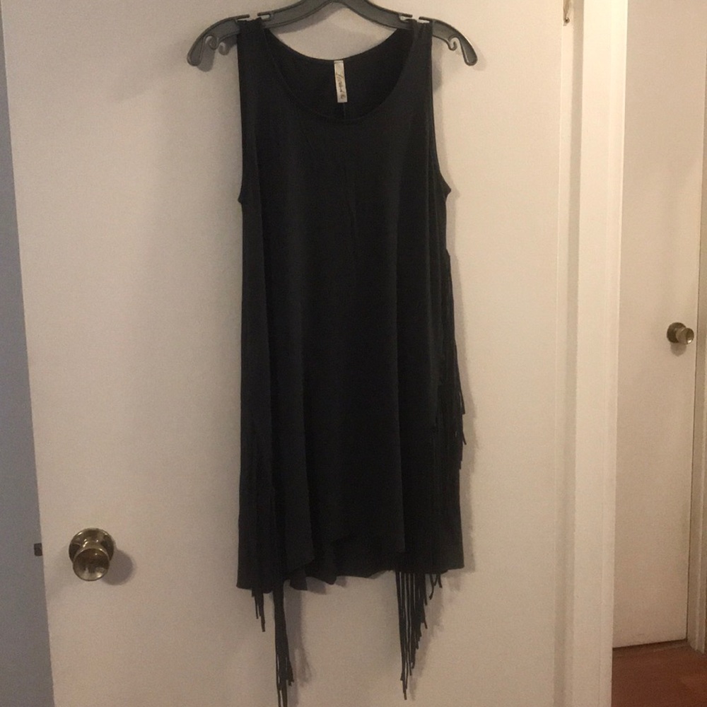 Love In gray tank dress with fringe